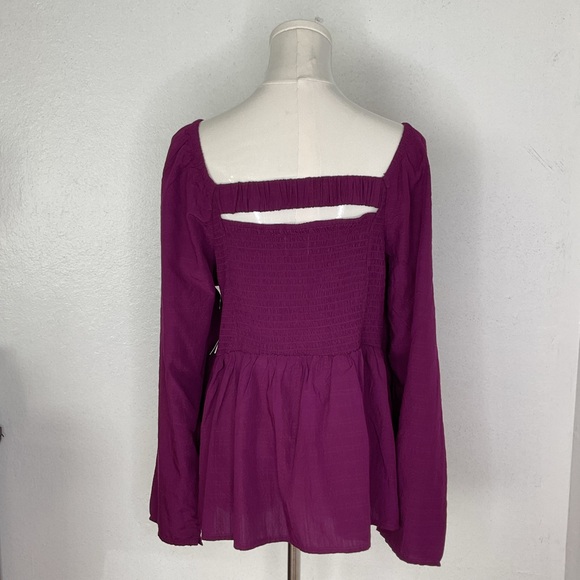 Old Navy Smocked Square Neck Seersucker Babydoll Blouse XXL Plumeria Purple NWT - Picture 4 of 10